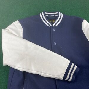 Bleecker & Mercer Navy Blue White Varsity Letterman Jacket Size XL Polyester